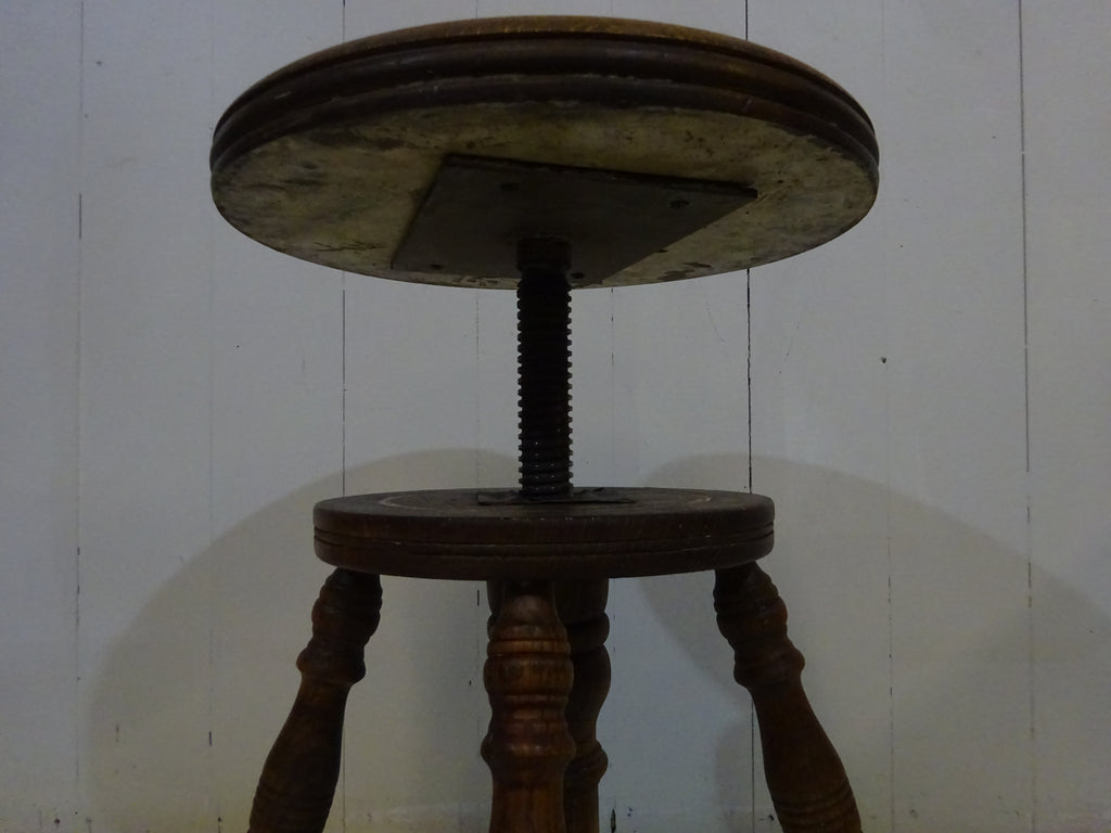 Victorian Oak Adjustable Stool With Claw & Glass Feet