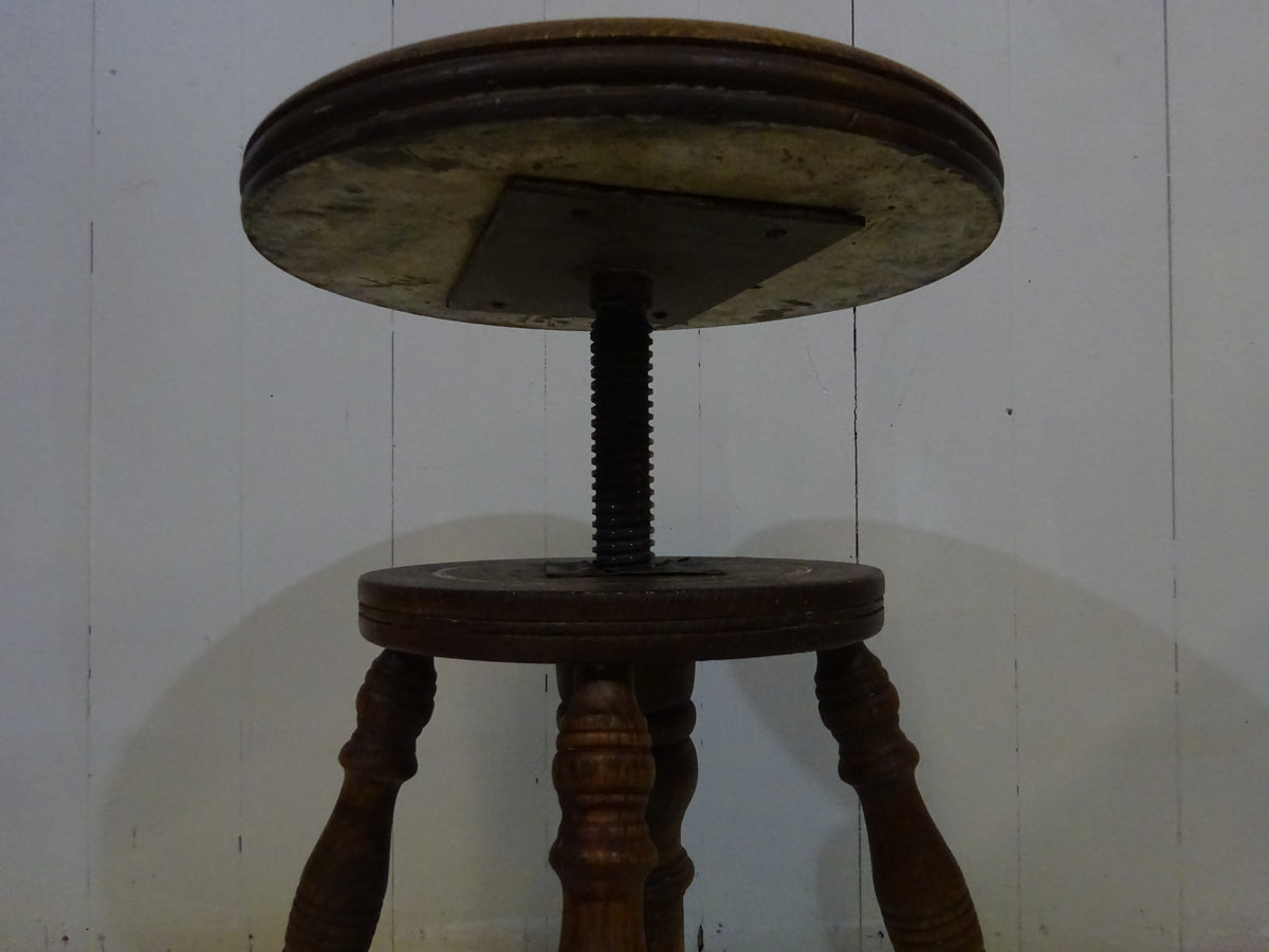 Victorian Oak Adjustable Stool With Claw & Glass Feet
