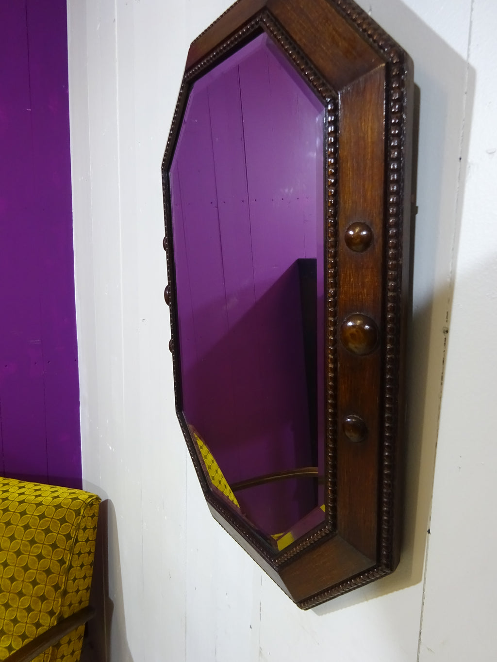 Art Deco Hand Carved Octagonal Mirror in Oak