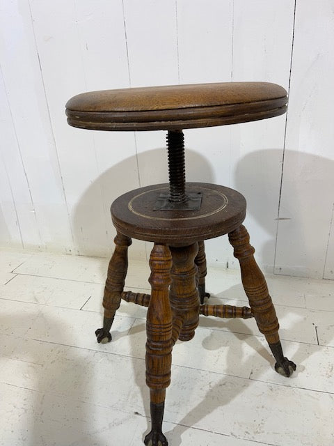 Victorian Claw & Glass Feet Oak Adjustable Stool