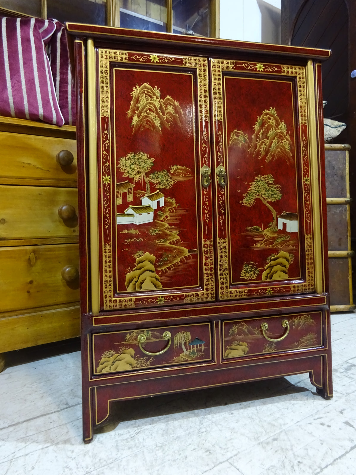 Retro Lacquered Chinese Cabinet