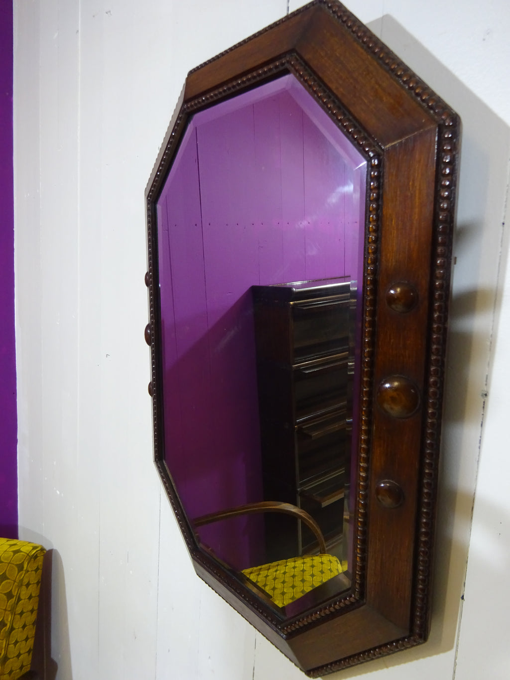 Art Deco Hand Carved Octagonal Mirror in Oak