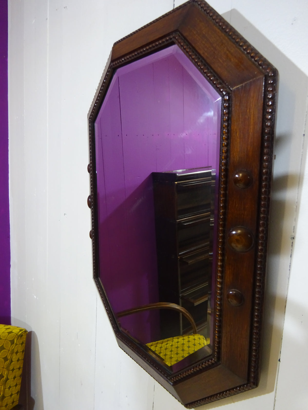 Art Deco Hand Carved Octagonal Mirror in Oak