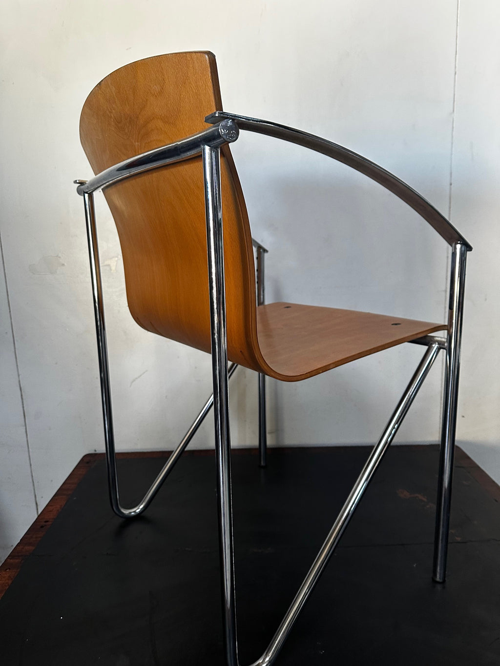 1990's Contemporary Stackable Bentwood Chrome and Beech Chairs
