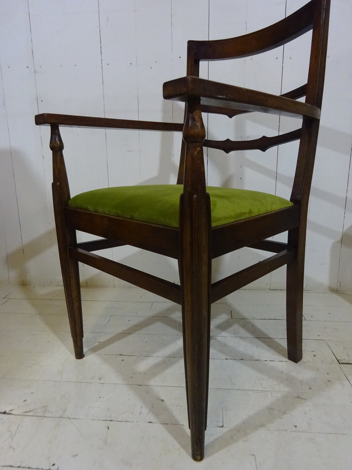 Art Deco Desk Chair in Walnut with Velvet Seat Pad