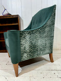 Art Deco Inspired Hand Crafted Lounge Chair in Green Textured Velvet
