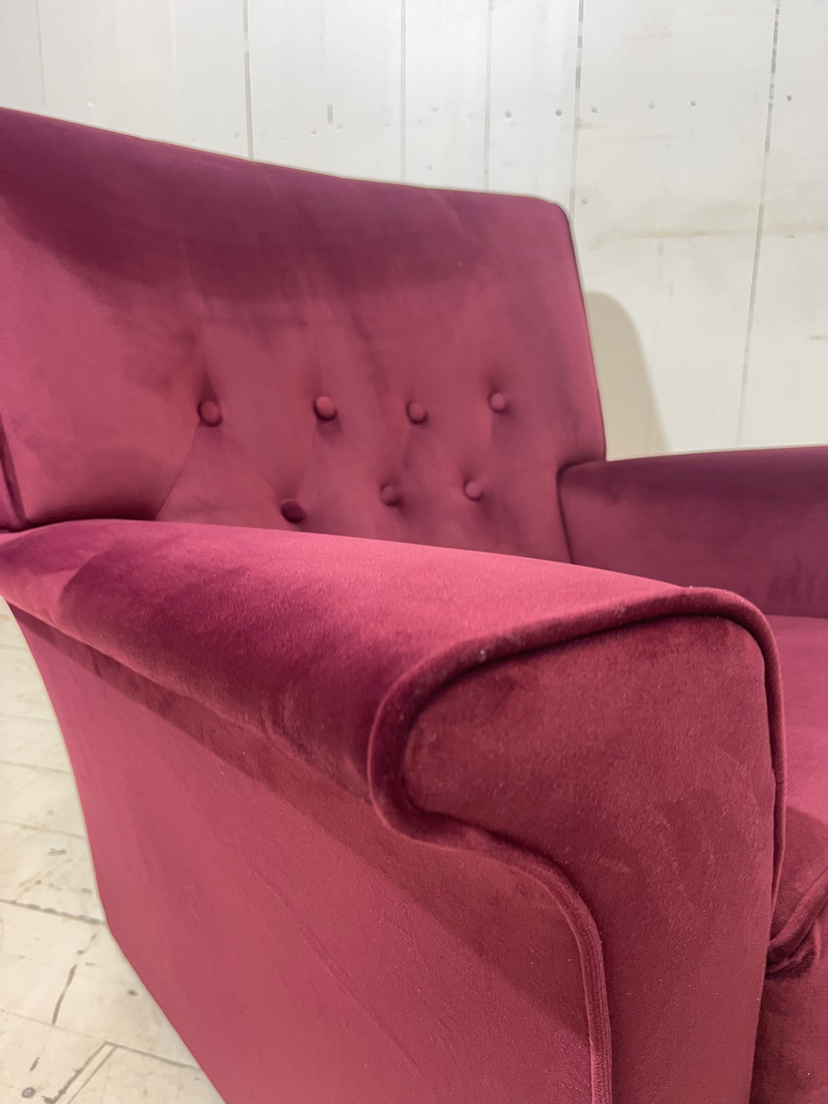 1950's Armchair in Burgundy Velvet Fabric