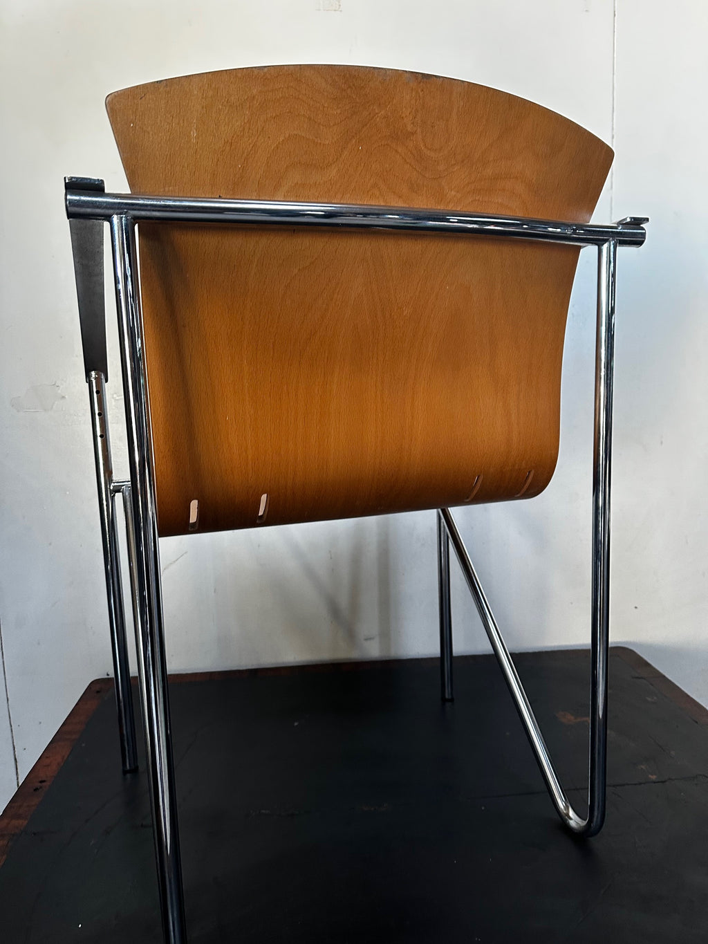 1990's Contemporary Stackable Bentwood Chrome and Beech Chairs