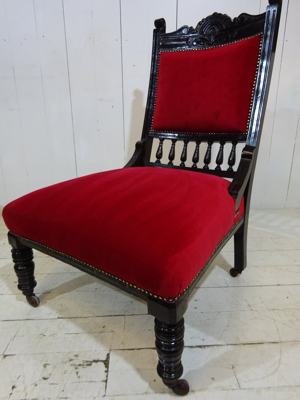 Victorian Ebonised Side Chair with Velvet Seat