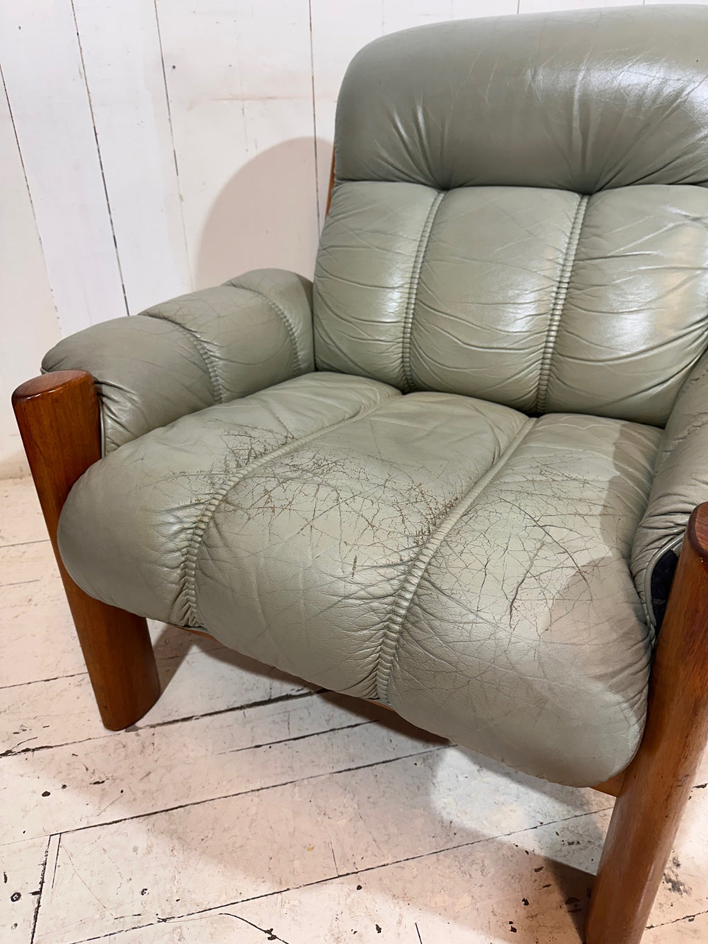 Swedish Mid Century Distressed Leather Armchair by Ekornes