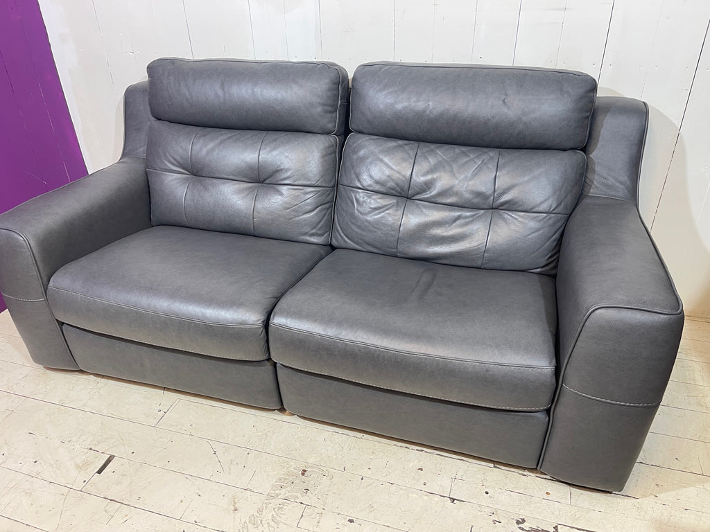 Full Aniline Grey Leather Sofa with Double Recliner