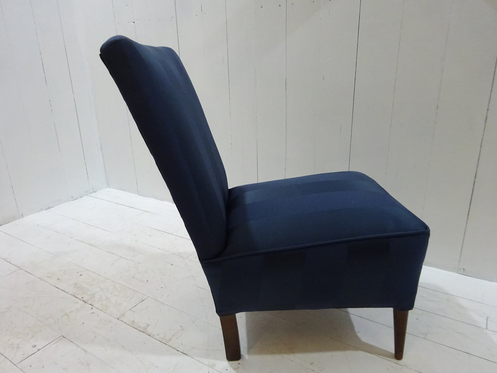 1960's Lounge Chair in Navy Blue Damask Fabric