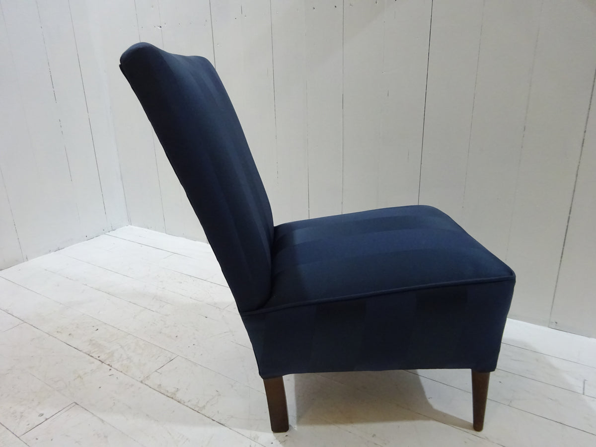 1960's Lounge Chair in Navy Blue Damask Fabric