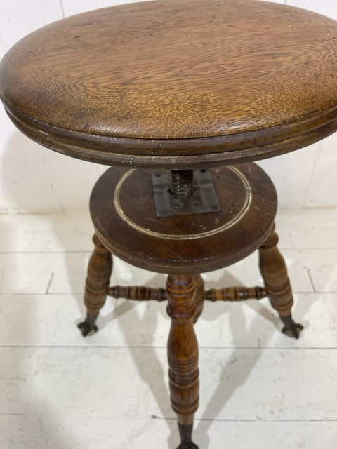 Victorian Claw & Glass Feet Oak Adjustable Stool