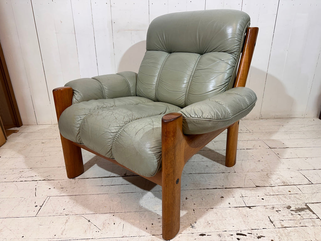 Swedish Mid Century Distressed Leather Armchair by Ekornes