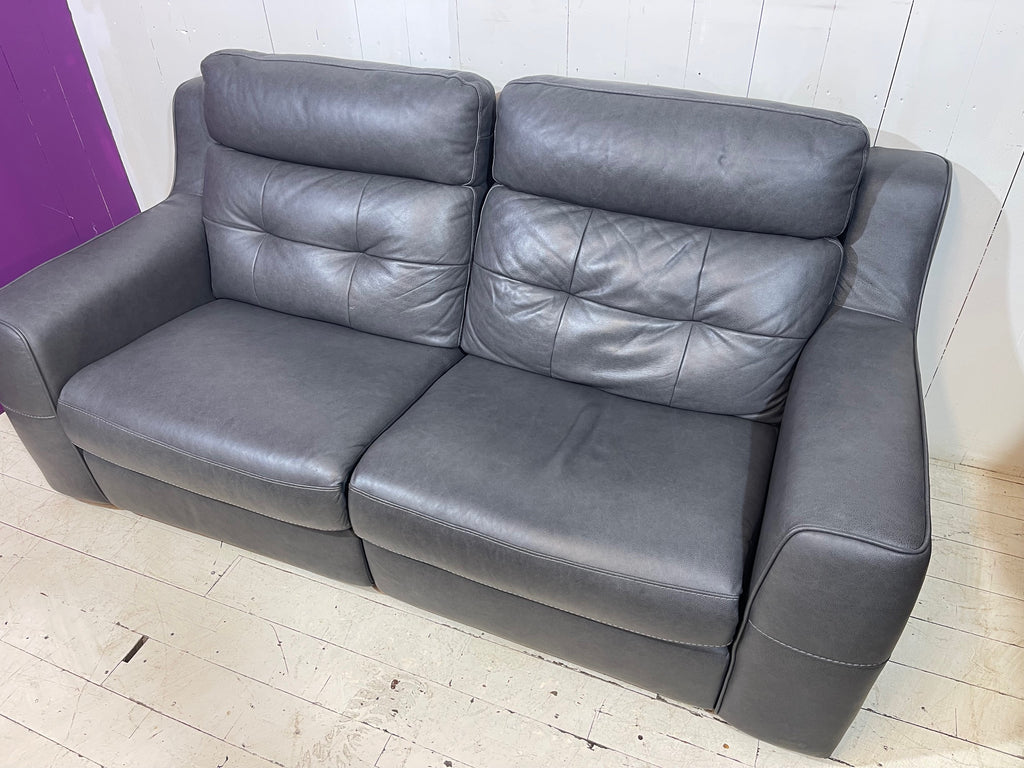 Full Aniline Grey Leather Sofa with Double Recliner