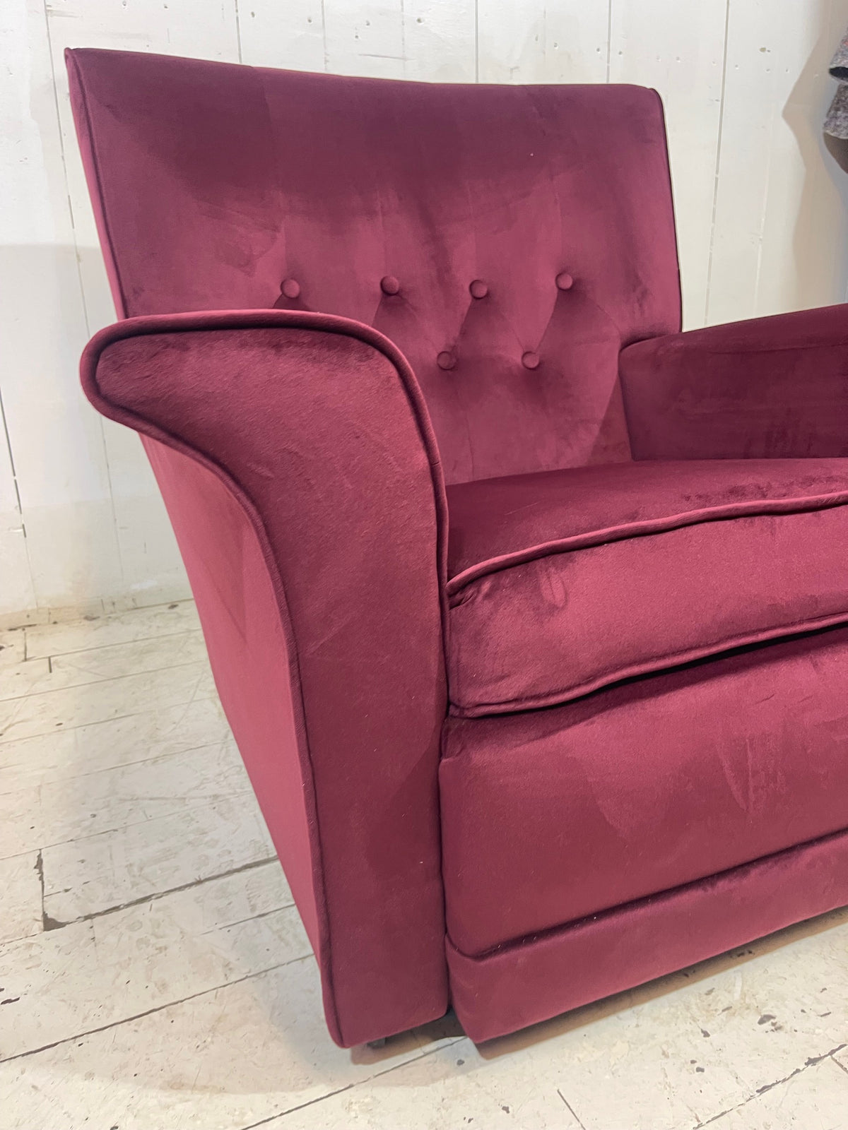 1950's Armchair in Burgundy Velvet Fabric