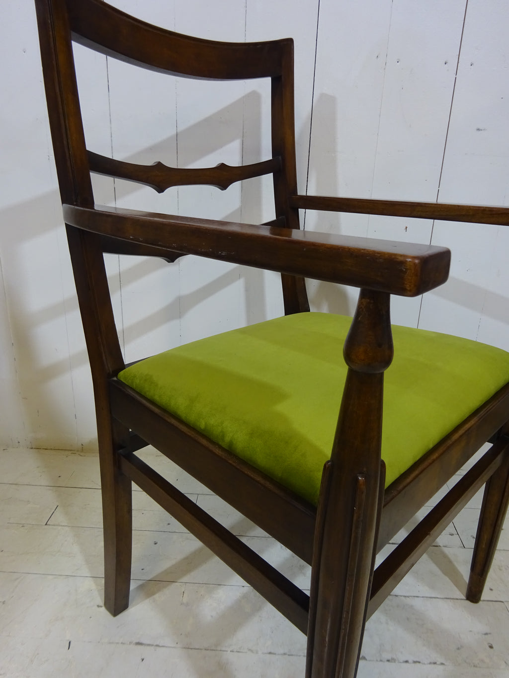 Art Deco Desk Chair in Walnut with Velvet Seat Pad