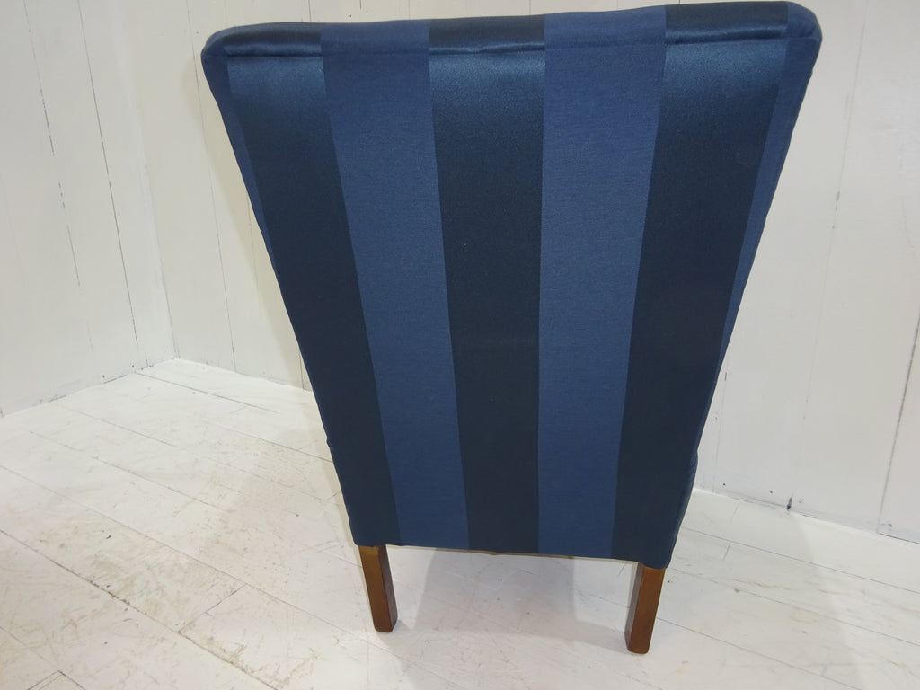 1960's Lounge Chair in Navy Blue Damask Fabric