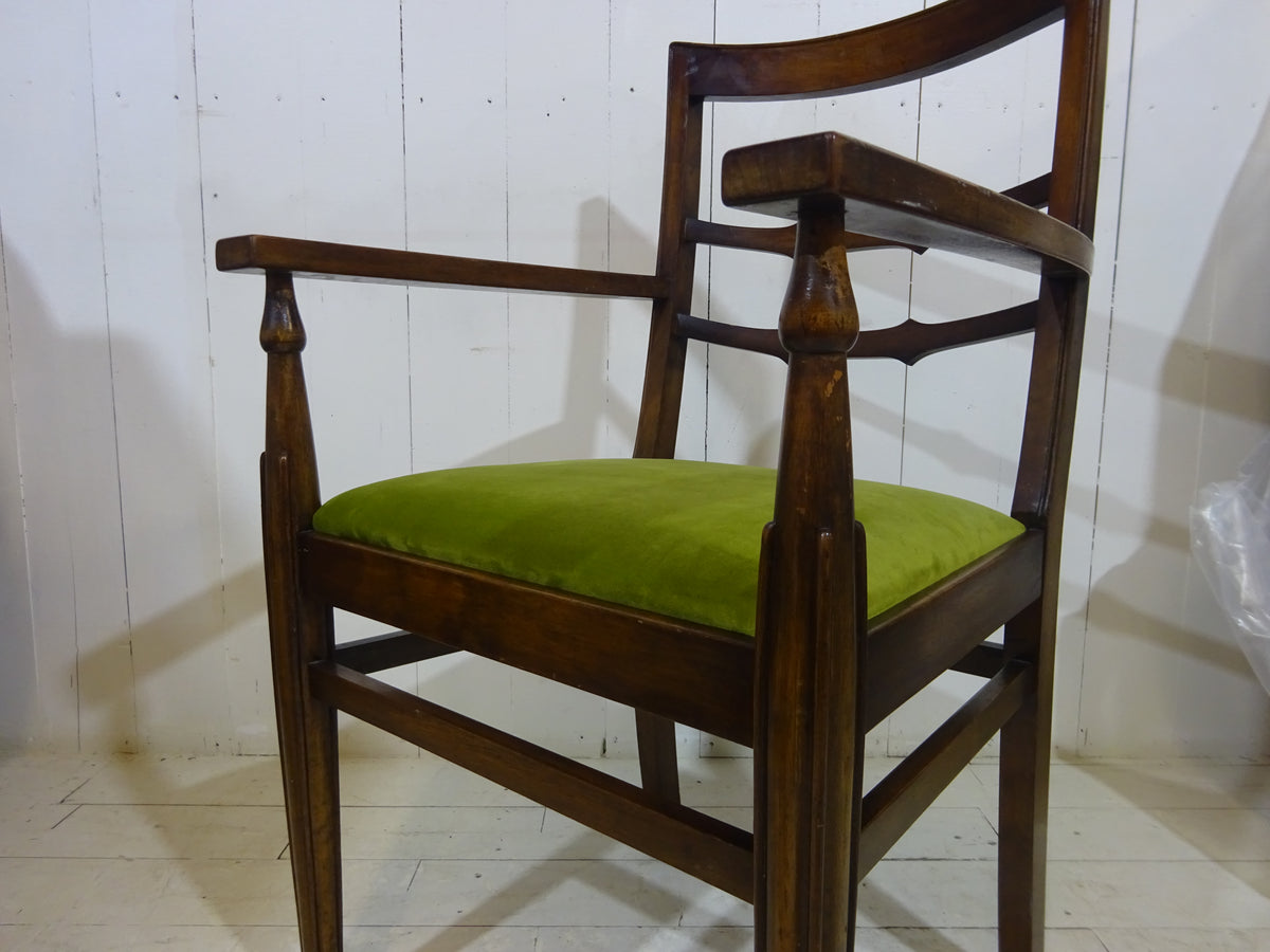 Art Deco Desk Chair in Walnut with Velvet Seat Pad