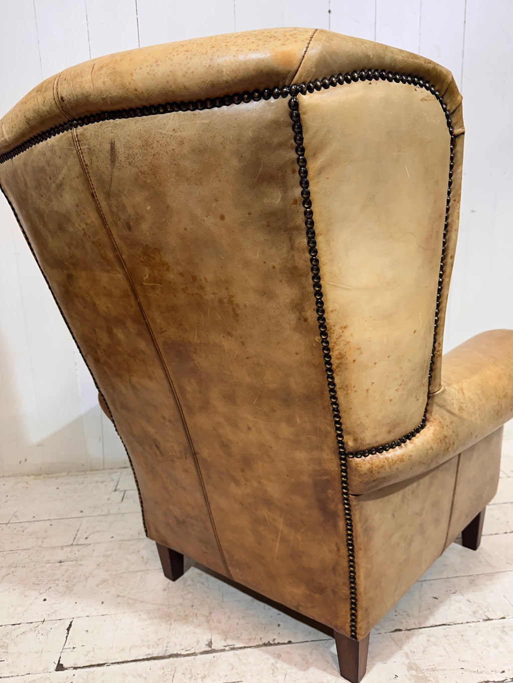 Vintage Distressed Leather Wingback Armchair