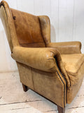 Vintage Distressed Leather Wingback Armchair
