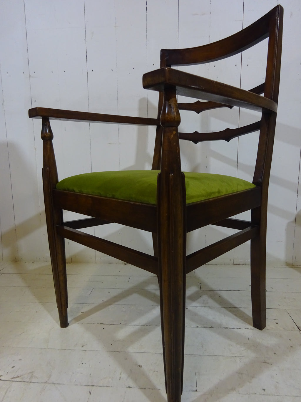 Art Deco Desk Chair in Walnut with Velvet Seat Pad