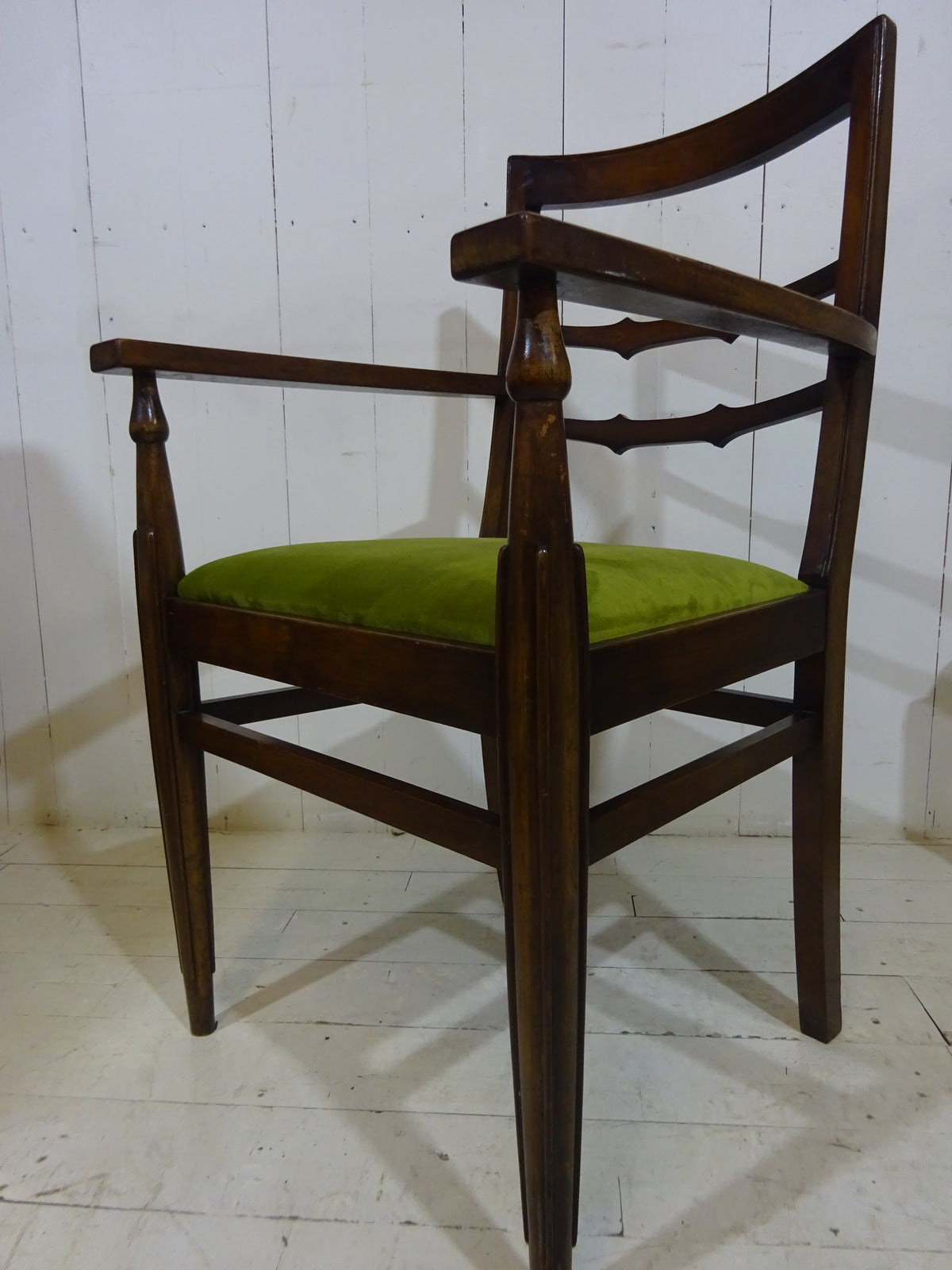 Art Deco Desk Chair in Walnut with Velvet Seat Pad