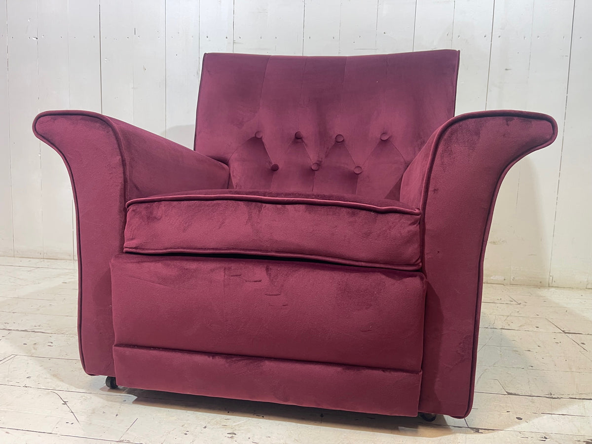 1950's Armchair in Burgundy Velvet Fabric