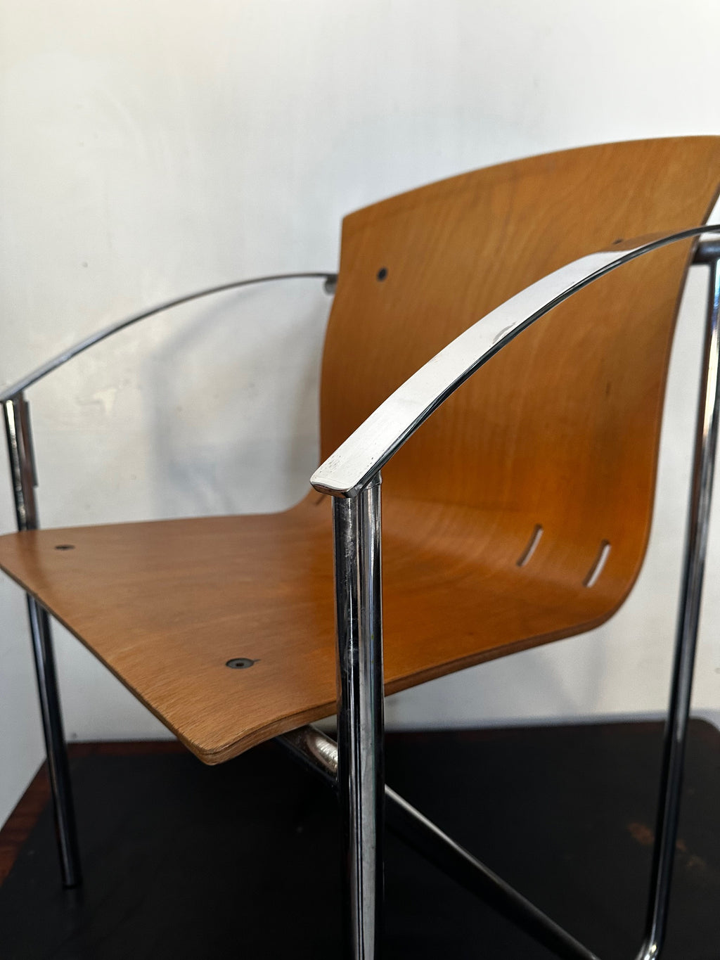 1990's Contemporary Stackable Bentwood Chrome and Beech Chairs