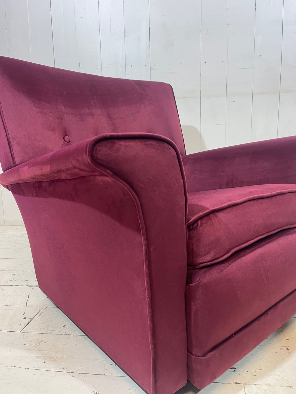 1950's Armchair in Burgundy Velvet Fabric