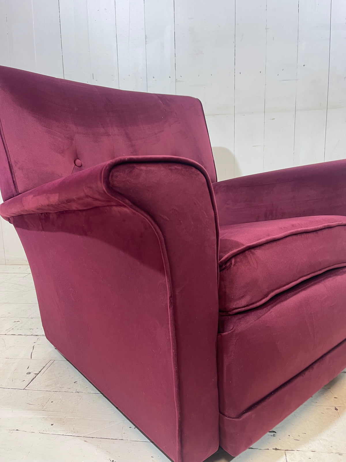1950's Armchair in Burgundy Velvet Fabric