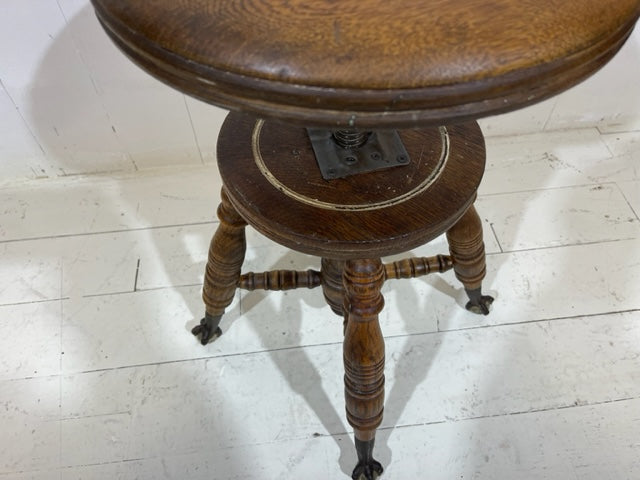 Victorian Claw & Glass Feet Oak Adjustable Stool
