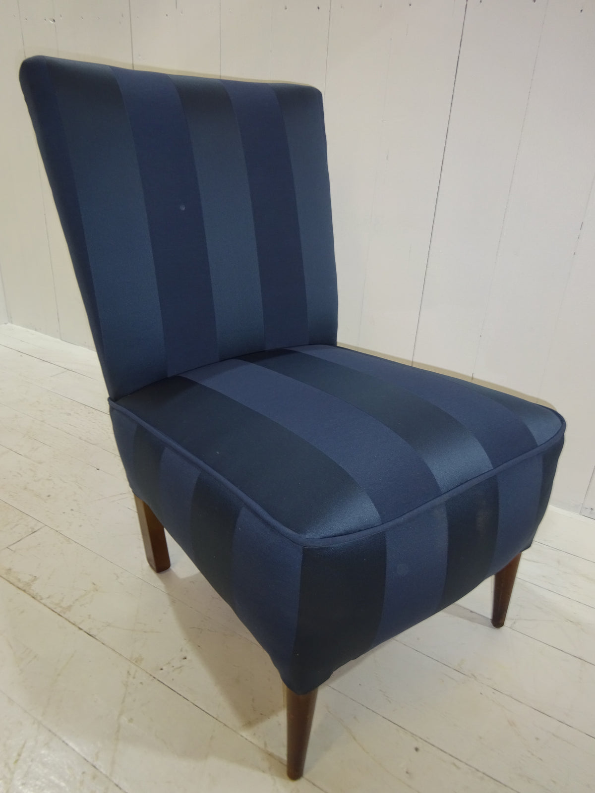 1960's Lounge Chair in Navy Blue Damask Fabric