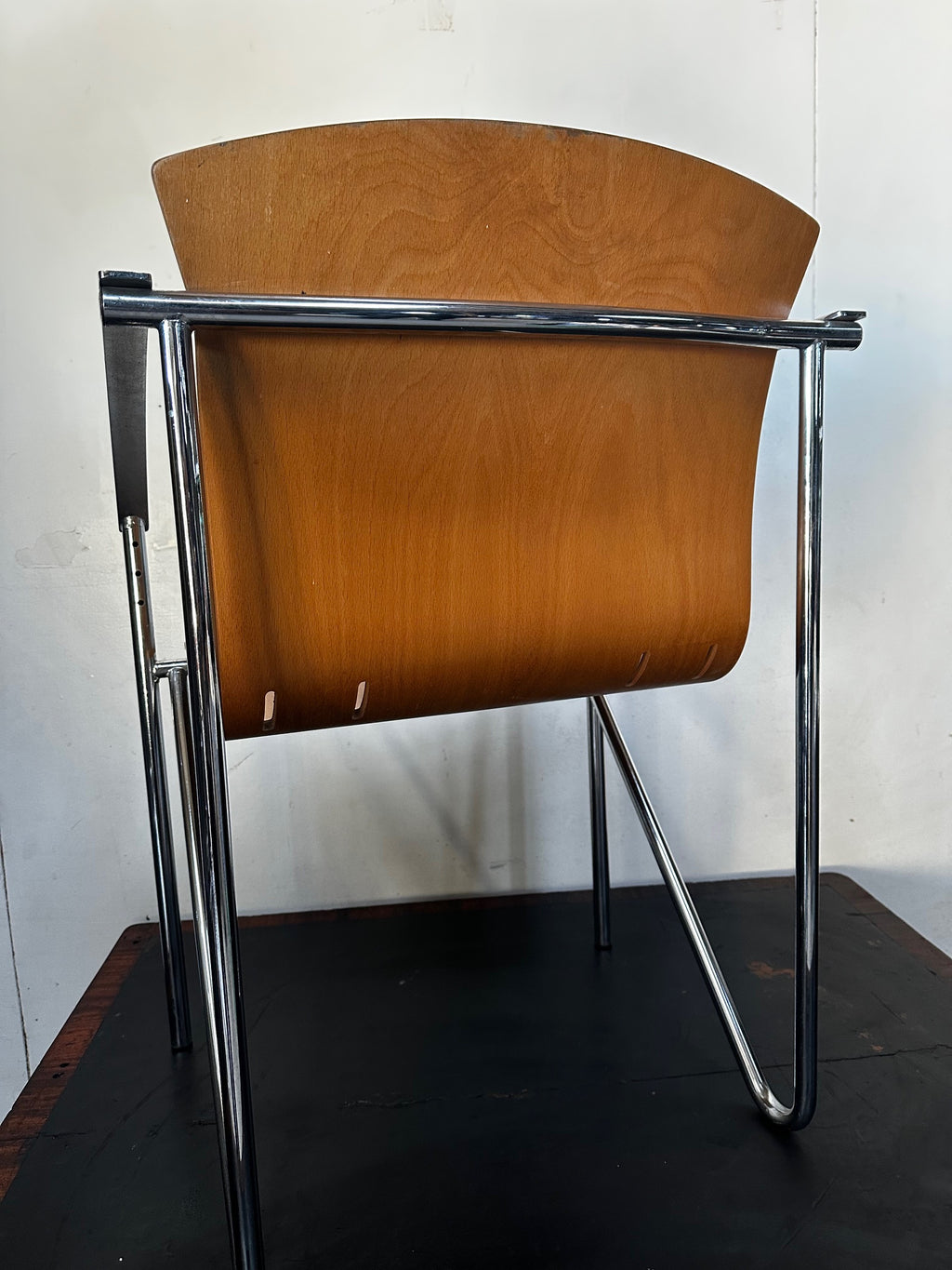 1990's Contemporary Stackable Bentwood Chrome and Beech Chairs