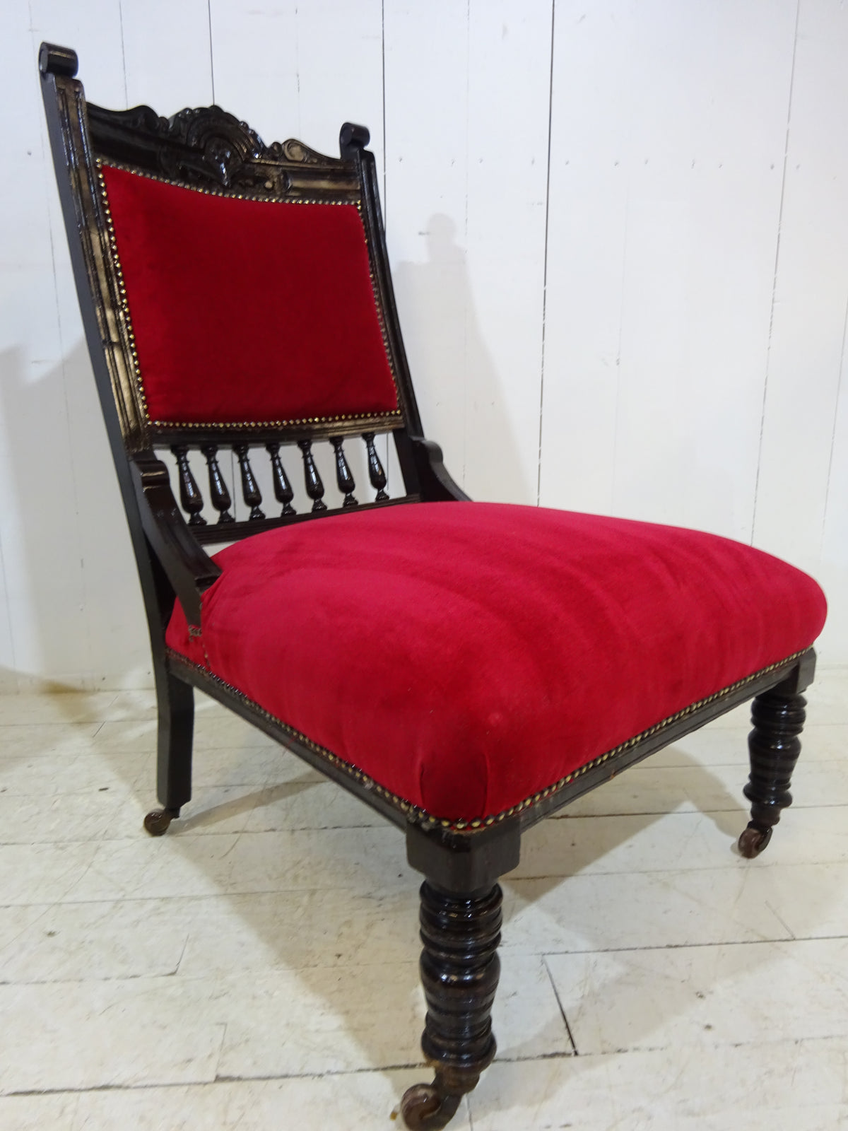 Victorian Ebonised Side Chair with Velvet Seat