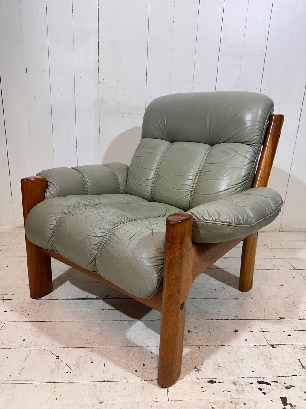 Swedish Mid Century Distressed Leather Armchair by Ekornes