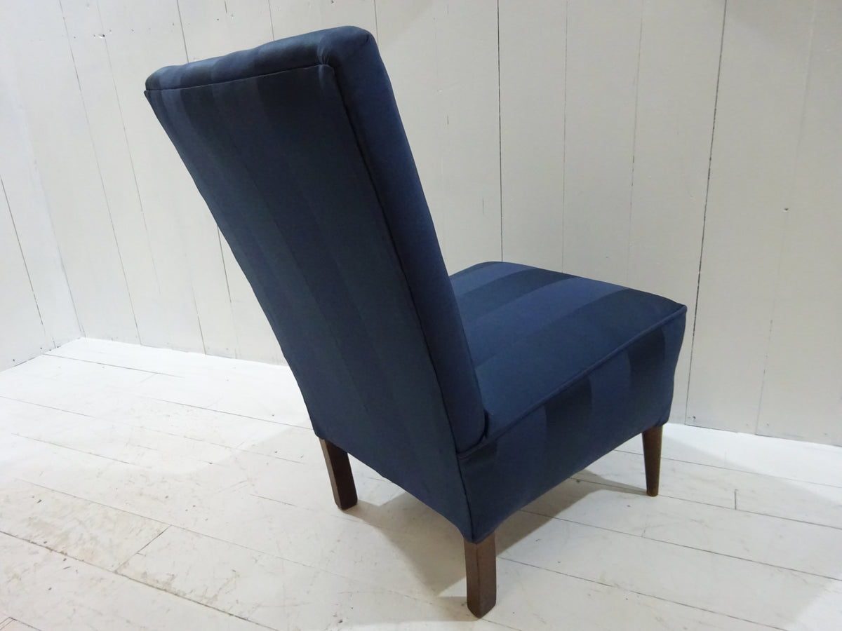 1960's Lounge Chair in Navy Blue Damask Fabric
