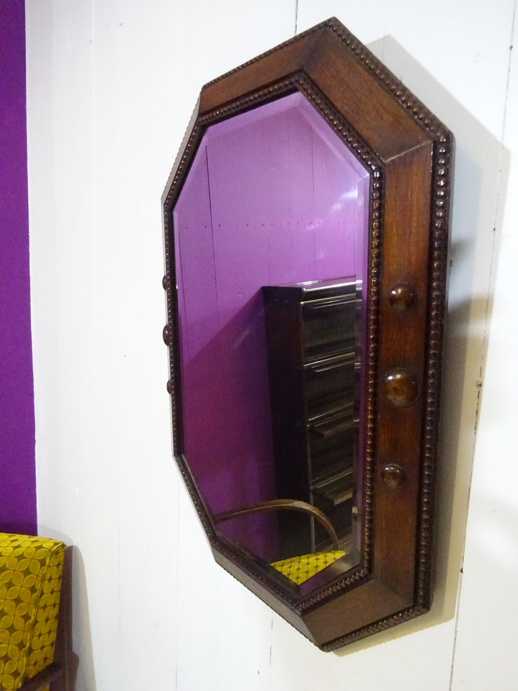 Art Deco Hand Carved Octagonal Mirror in Oak