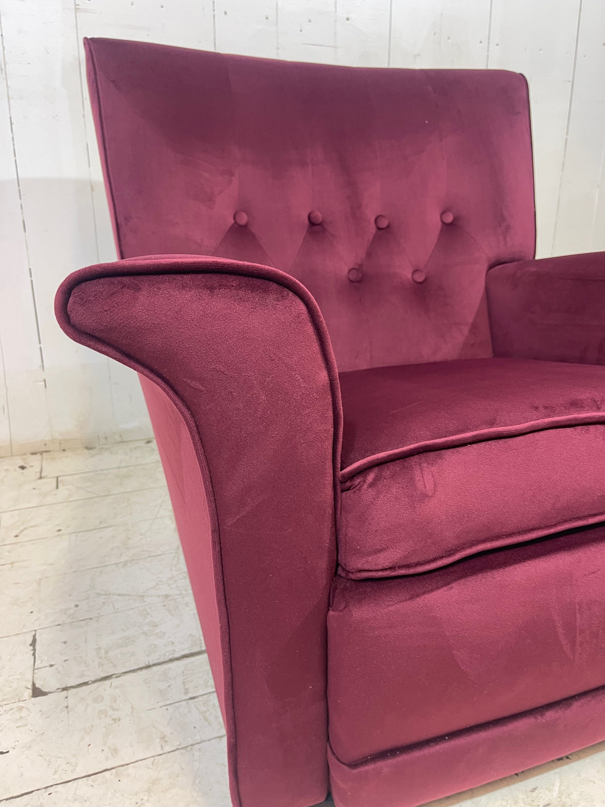 1950's Armchair in Burgundy Velvet Fabric