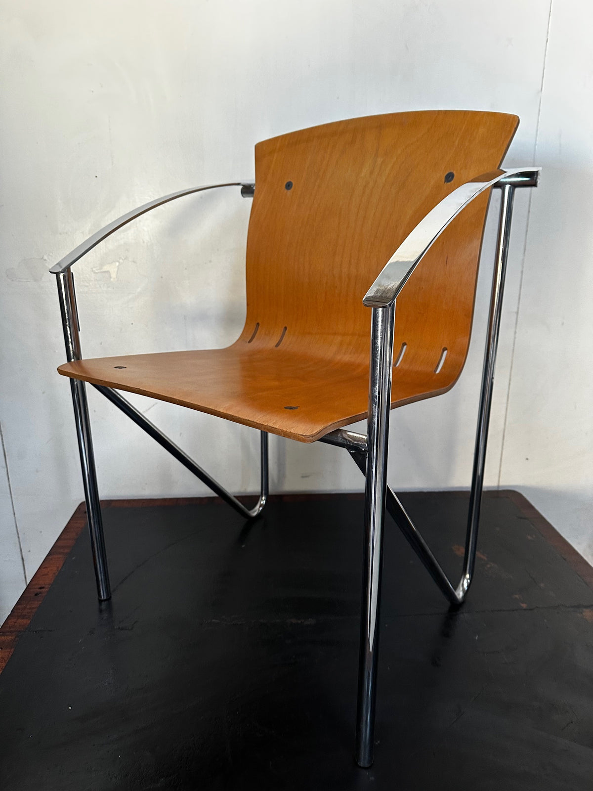 1990's Contemporary Stackable Bentwood Chrome and Beech Chairs