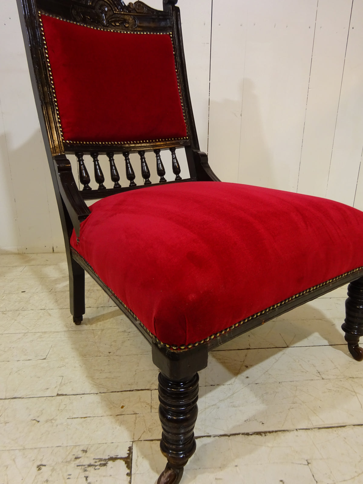 Victorian Ebonised Side Chair with Velvet Seat