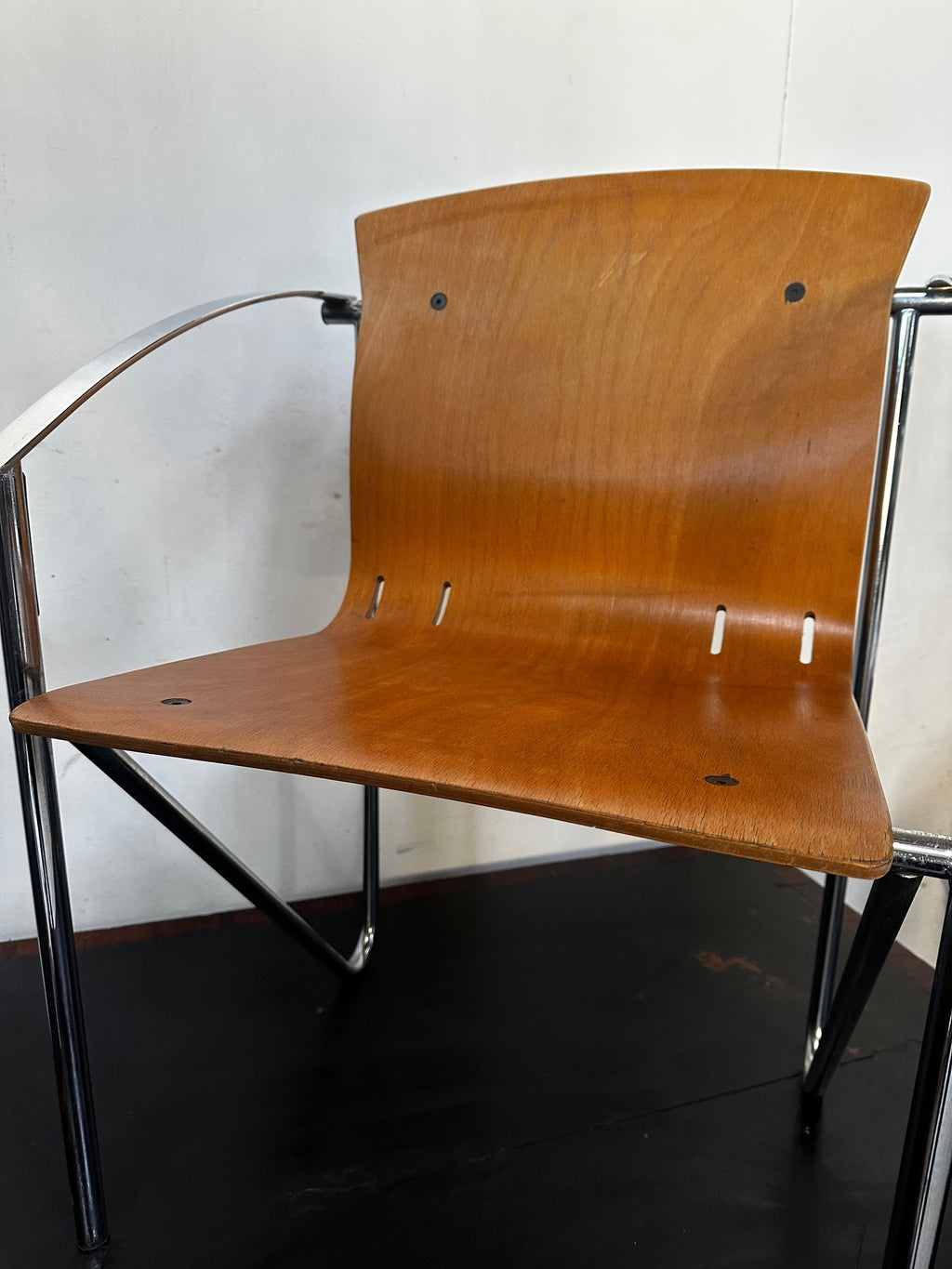 1990's Contemporary Stackable Bentwood Chrome and Beech Chairs