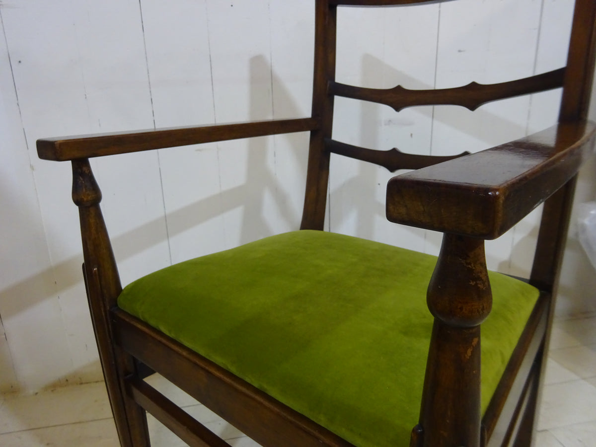Art Deco Desk Chair in Walnut with Velvet Seat Pad