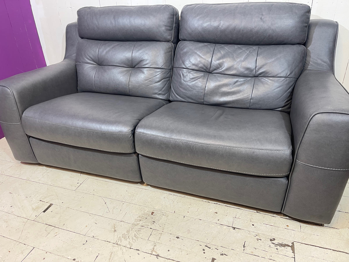 Full Aniline Grey Leather Sofa with Double Recliner