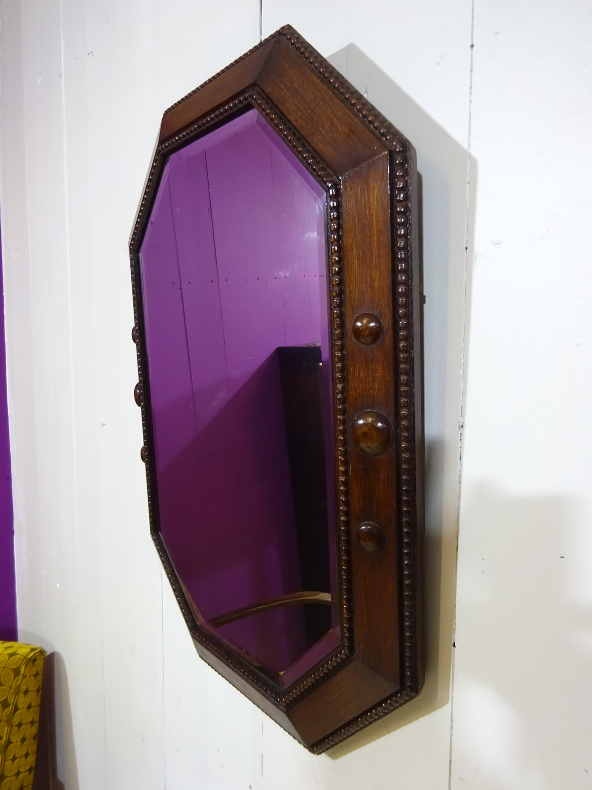 Art Deco Hand Carved Octagonal Mirror in Oak