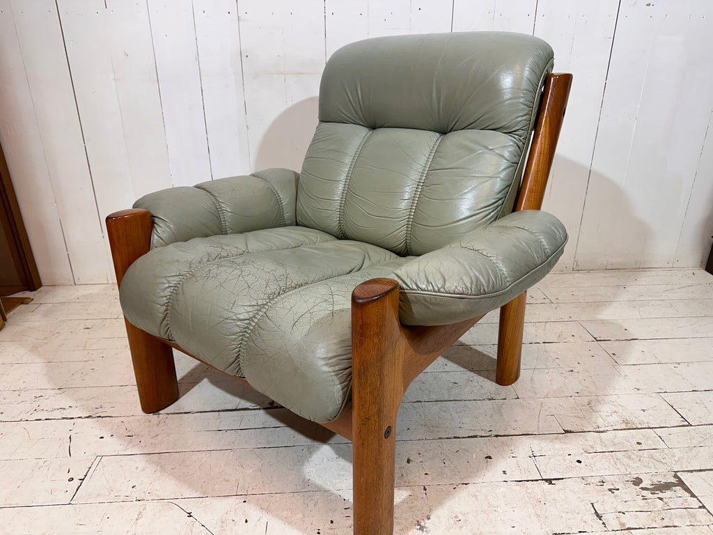 Swedish Mid Century Distressed Leather Armchair by Ekornes