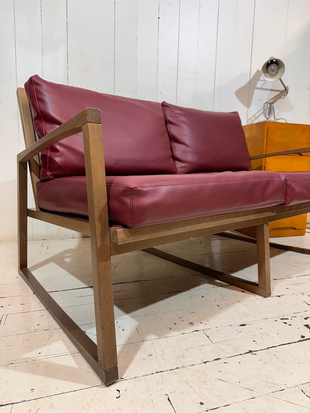 Compact Vintage Inspired Red Leather Sofa by Andy Thornton