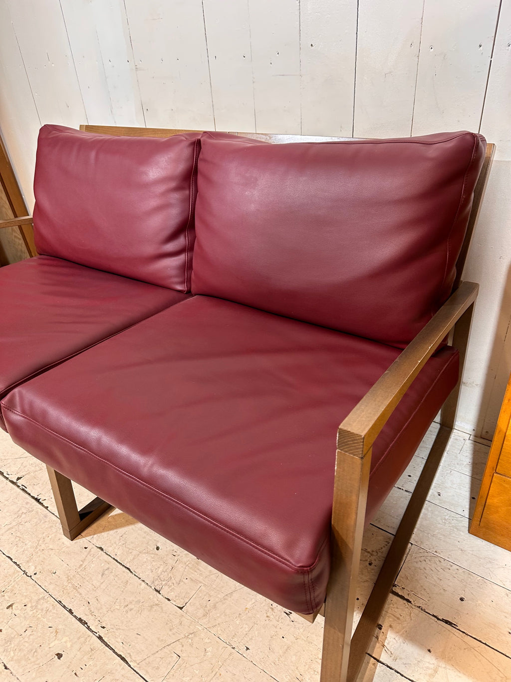 Compact Vintage Inspired Red Leather Sofa by Andy Thornton