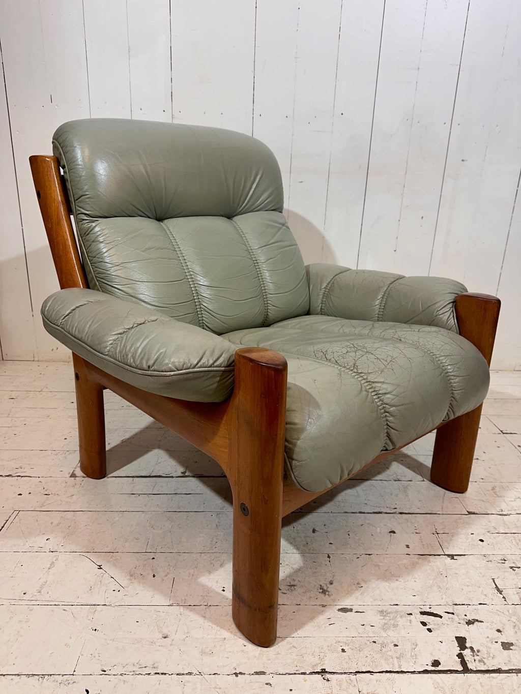 Swedish Mid Century Distressed Leather Armchair by Ekornes